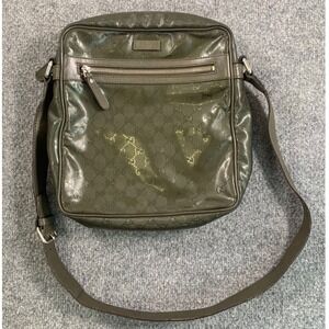 Gucci Olive Green GG Monogram Reflective Messenger Bag Crossbody Made in Italy